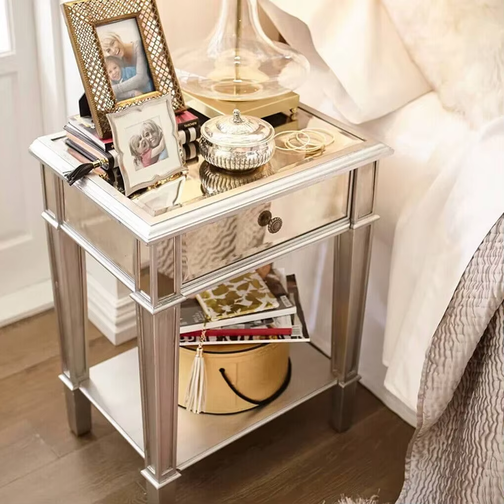 Table d'appoint miroir argentée pour salon chambre, 2 niveaux, côté canapé, armoire de chevet, table