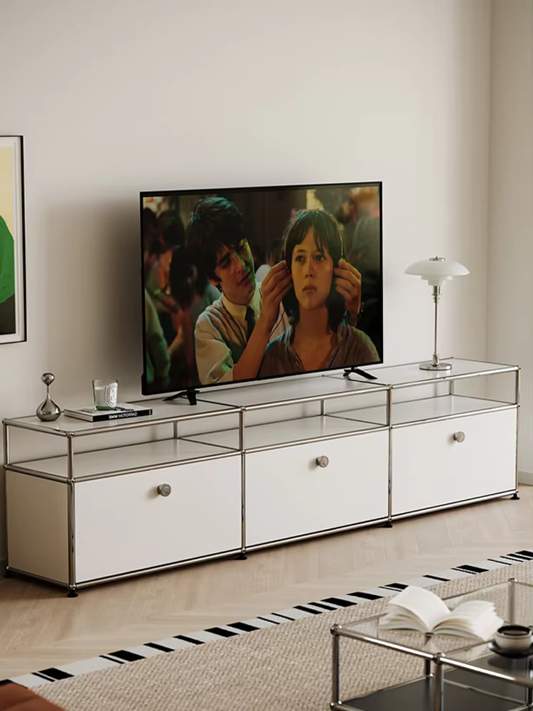 Meuble TV avec rangements, armoire d'angle, meuble de rangement en métal, meuble de présentation, mo