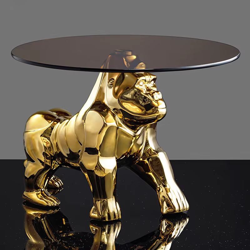 Table Basse Créative en Verre au Design Lumineux de Luxe, Pieuvre, Gorille, Salon, Table d'Appoint d