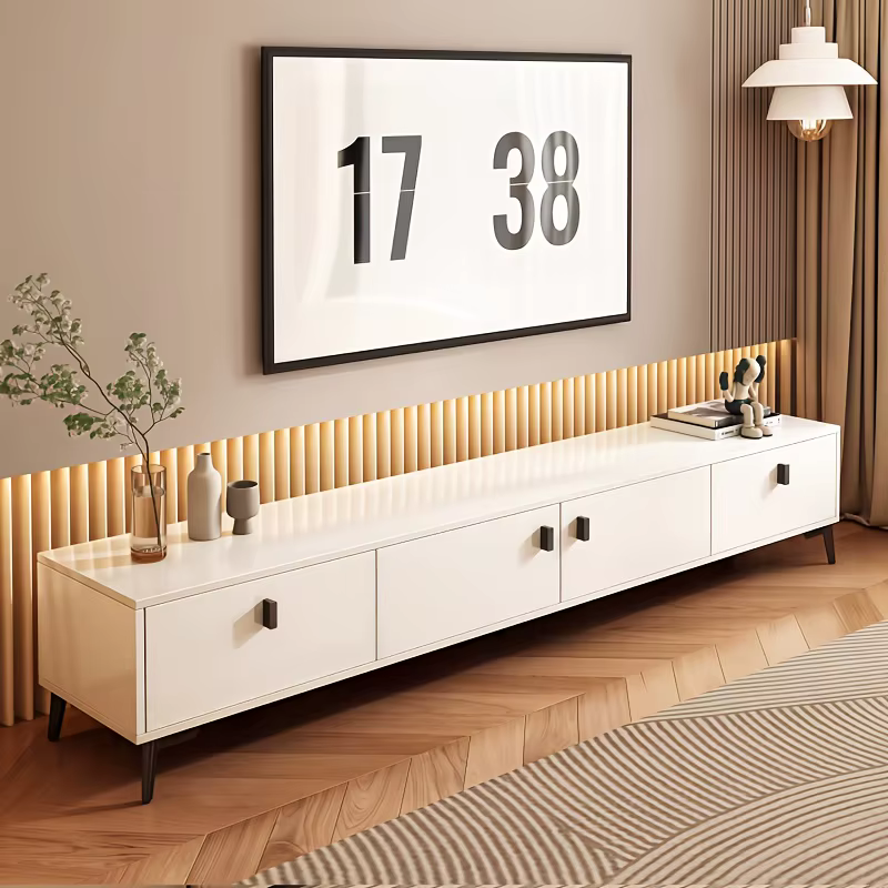 Meuble TV de luxe moderne, centre de divertissement brillant, console multimédia à panneaux en bois,
