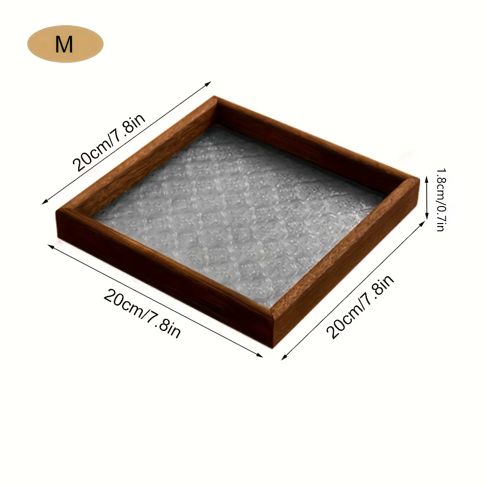 1 plateau rectangulaire rétro en bois et verre, plateau pour collations, café, thé, plateau pour la 
