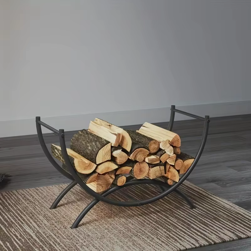 Support à bois de chauffage en métal, support de rangement extérieur en fer forgé, design moderne et