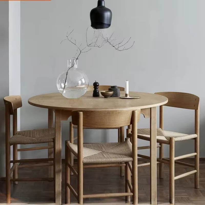 Chaise de Salle à Manger en Bois Massif, Siège Tissé en Corde, Décontracté, Style Japonais, Danois, 