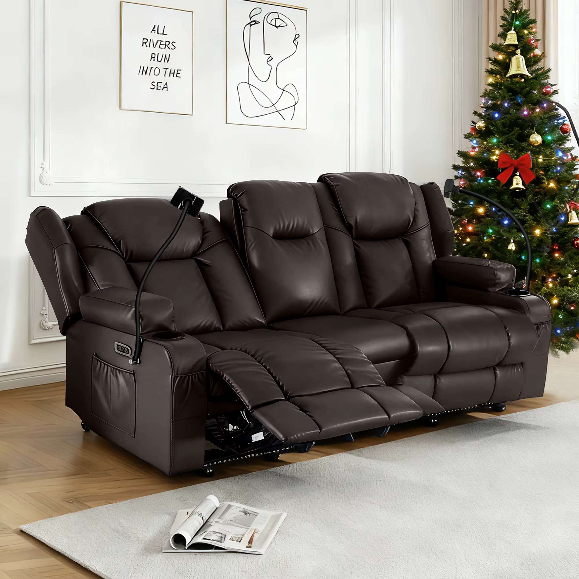 Redlife causeuse canapé inclinable électrique pour personnes âgées, Massage et chaleur, double moteu