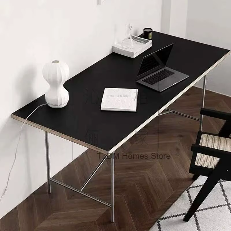 Table de conférence rectangulaire en bois massif, pied en acier inoxydable, bureau de bureau, table 