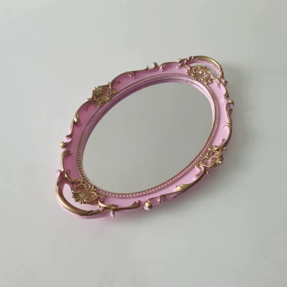 Miroir mural décoratif de forme ovale, en verre de style vintage français, plateau de rangement pour