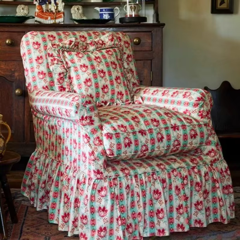 Canapé de salon en tissu floral, fauteuil de loisirs rétro français, chaise individuelle en lin impr