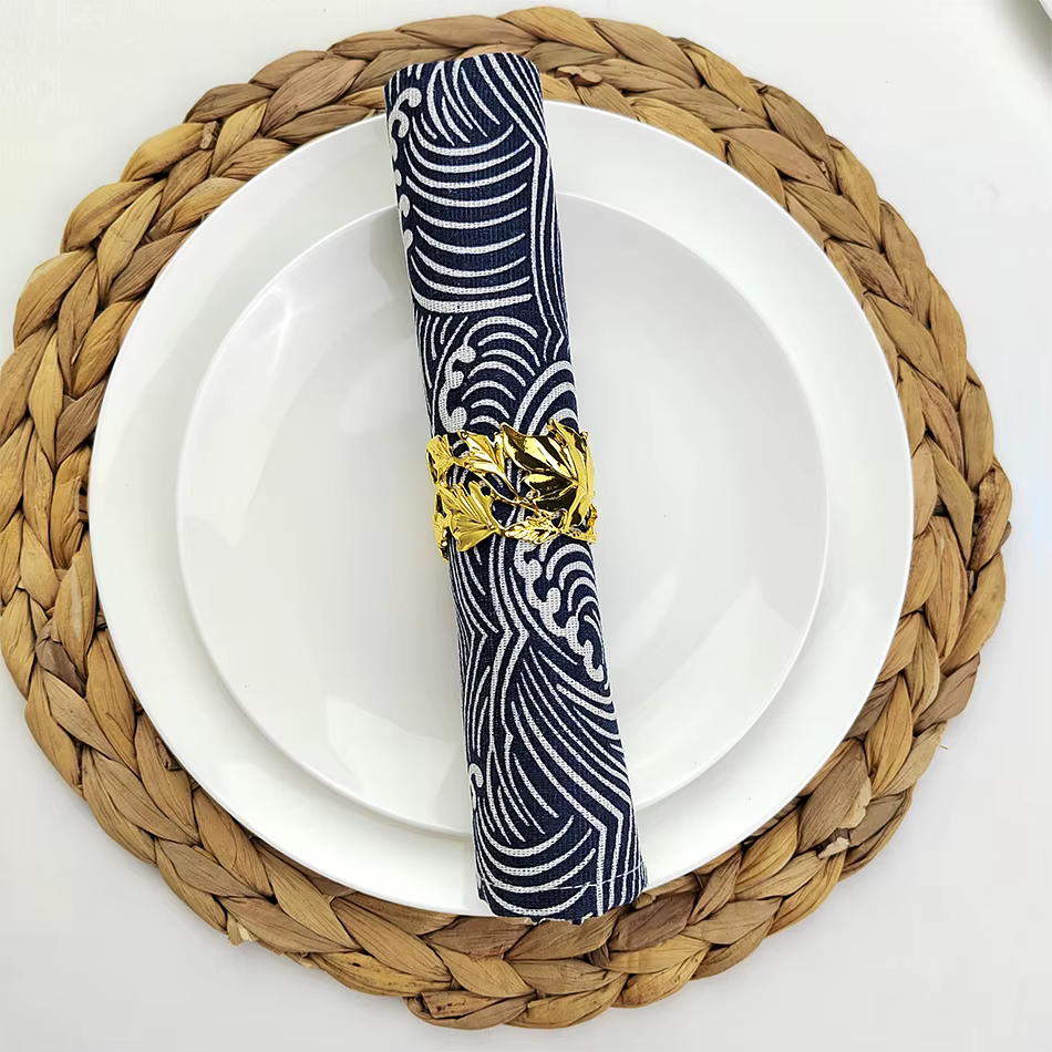 Ensemble de serviettes de cuisine en polyester et coton mélangé, style japonais, motif ondulé, servi
