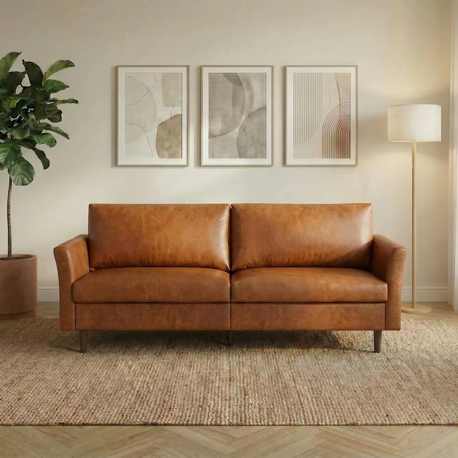 Canapé convertible en similicuir capitonné de style moderne du milieu du siècle, 80 pouces, pour sal