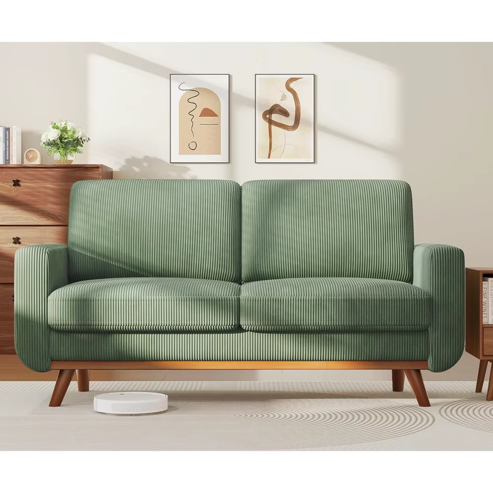 Canapé causeuse Vesgantti 68 – Vert, velours côtelé confortable avec coussin à ressorts, cadre en bo