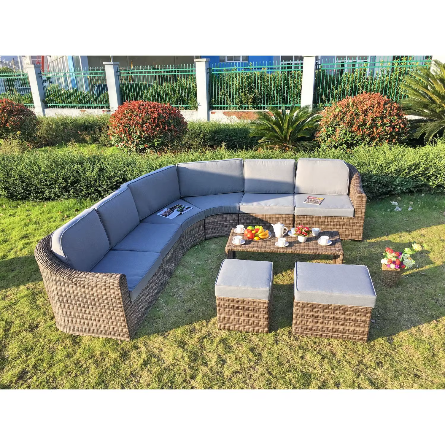 Canapé d'angle moderne en rotin, résistant aux intempéries, pour patio, jardin et mobilier de loisir