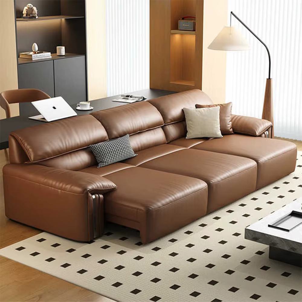Canapé-lit convertible moderne en cuir véritable – Canapé-lit électrique multifonctionnel avec siège