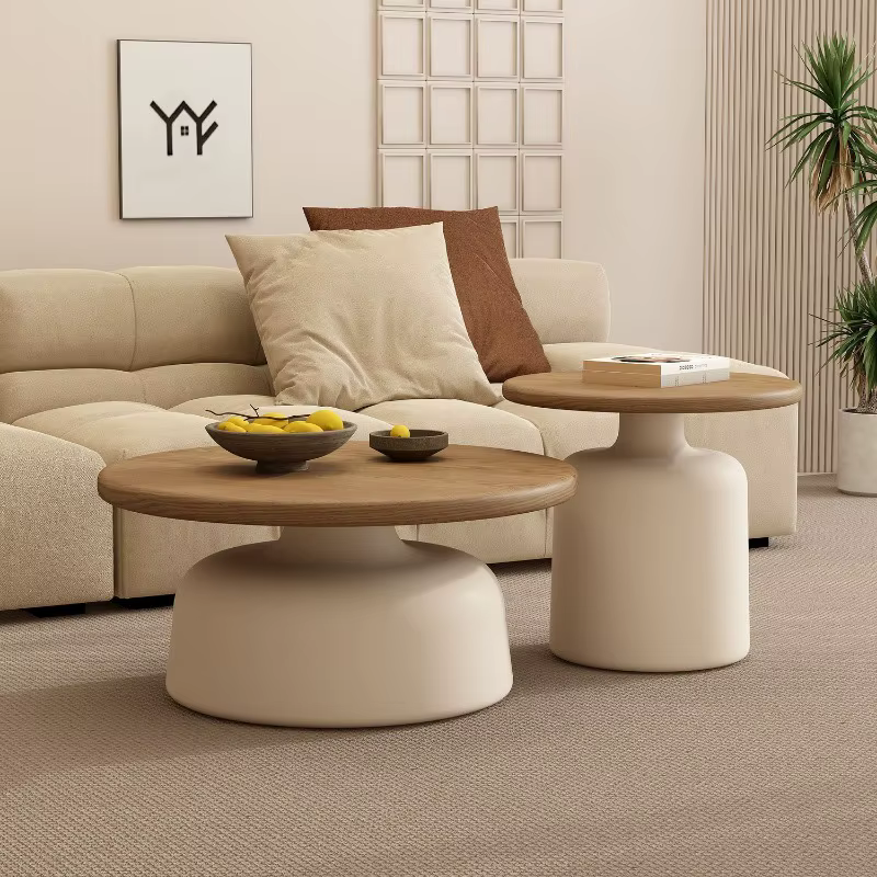 Table basse ronde en bois, support de chevet minimaliste, Table d'appoint nordique crémeuse pour sal