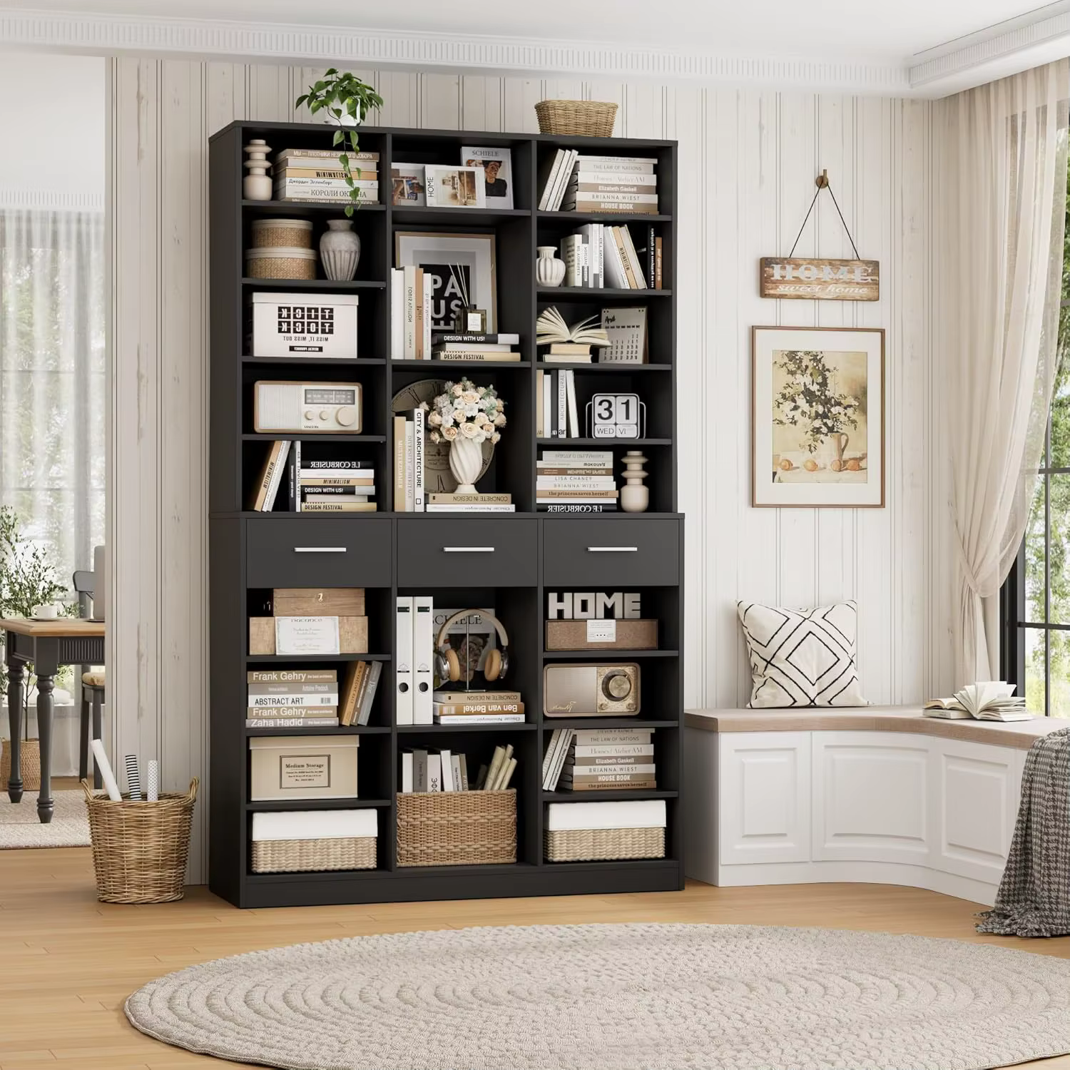 Étagère à livres et bibliothèque de 75 pouces de hauteur, bibliothèque de 47 pouces de large avec ti