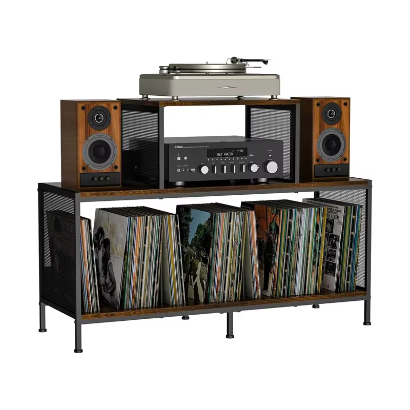 Meuble de rangement pour tourne-disque et amplificateur audio, grande table de présentation pour vin
