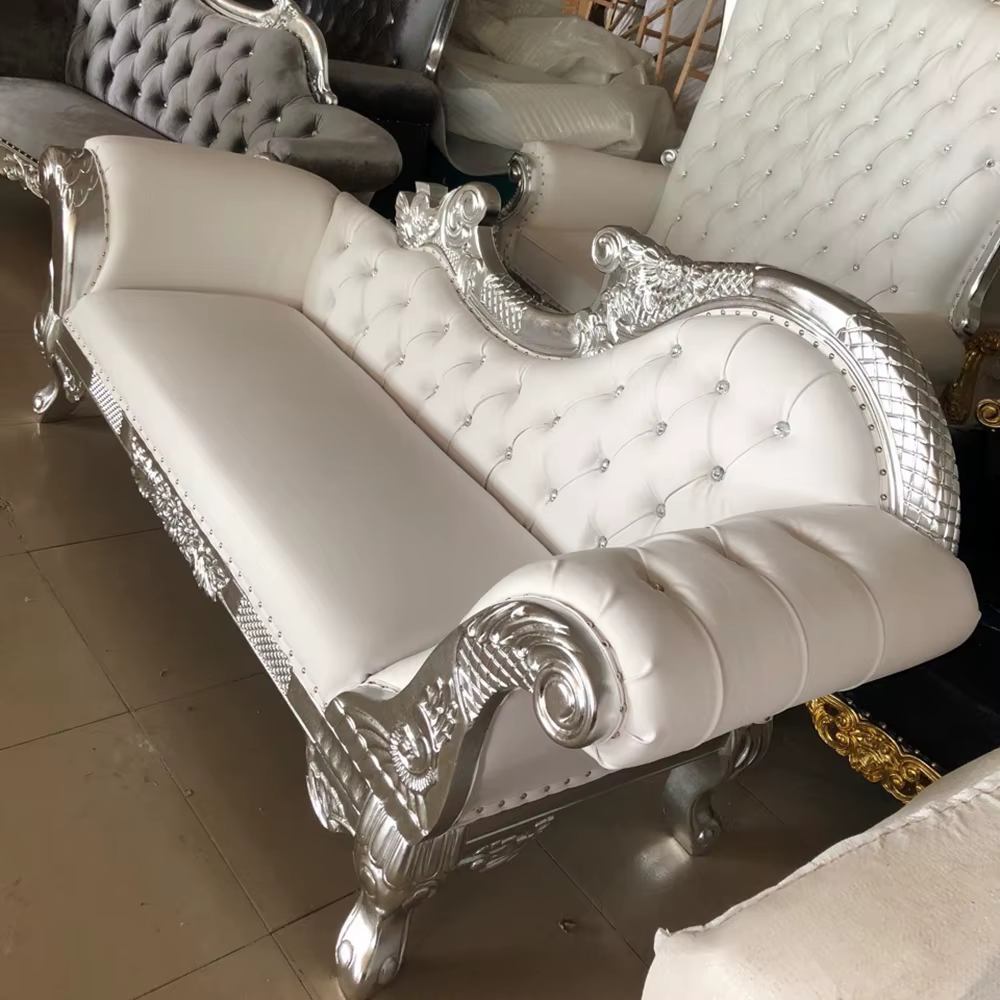 Canapé trône en bois sculpté en argent pour mariage Royal, chaises pour réception et salon
