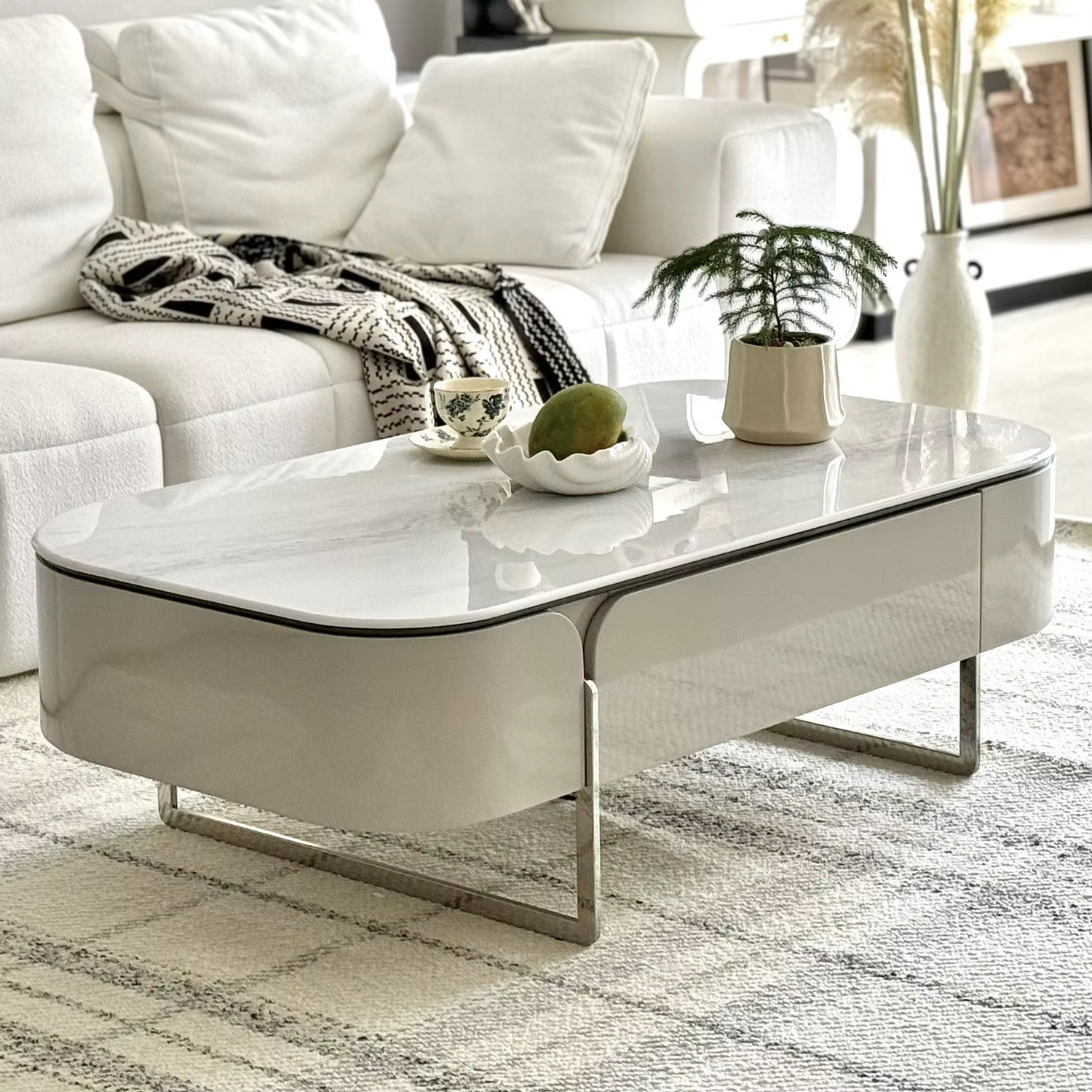Table basse italienne avec tiroirs de rangement, table d'appoint pour salon, table centrale pour cha