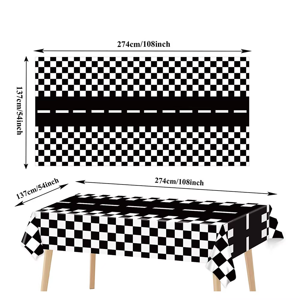 Nappes à carreaux noir et blanc, drapeau à carreaux, coureurs de Table, couverture de table de piste