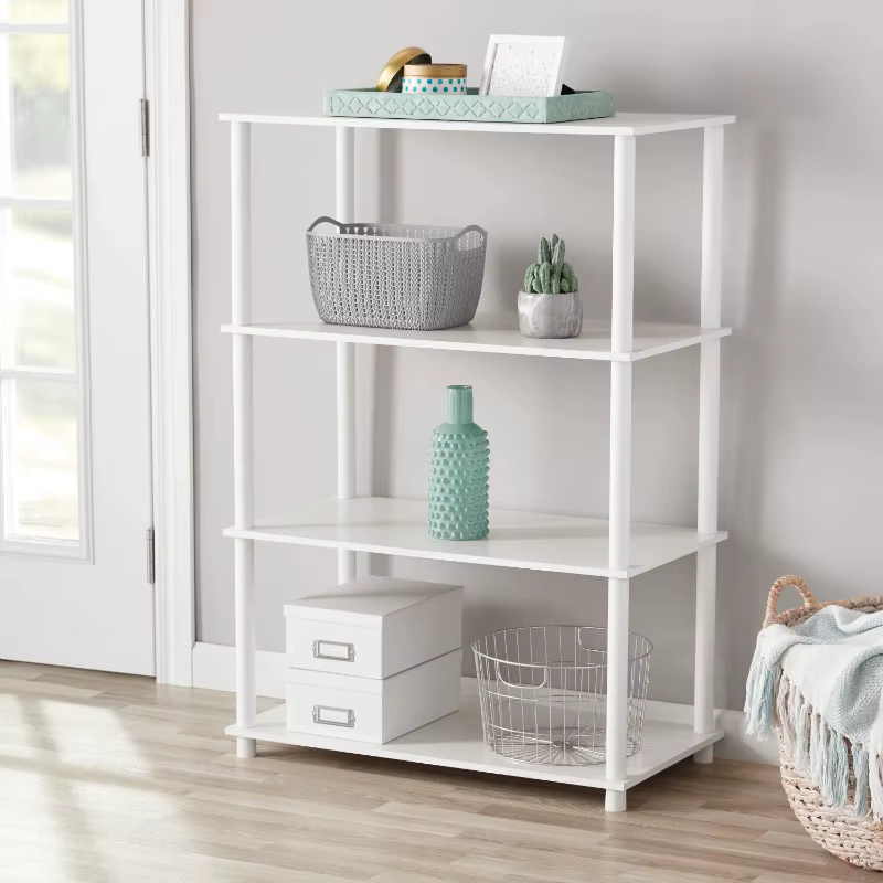 Bibliothèque de rangement blanche à 4 étagères, étagère pour petits espaces, chambre à coucher, bure