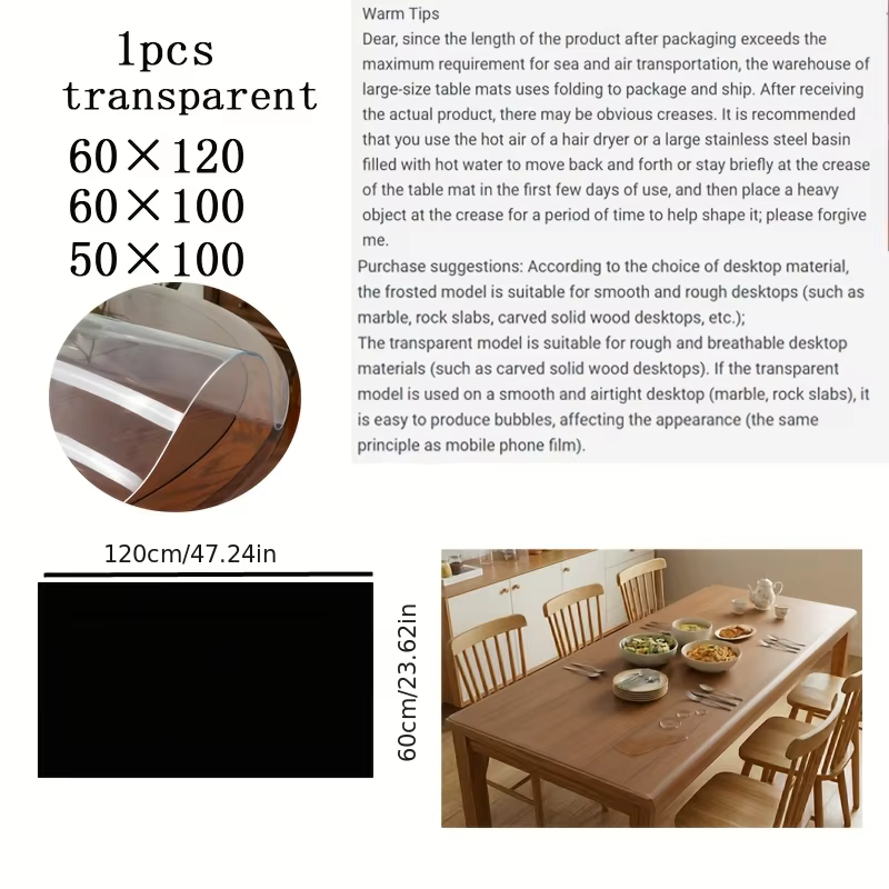 Nappe transparente 50x100/60x120cm, protection de table en PVC imperméable, tapis de bureau transpar