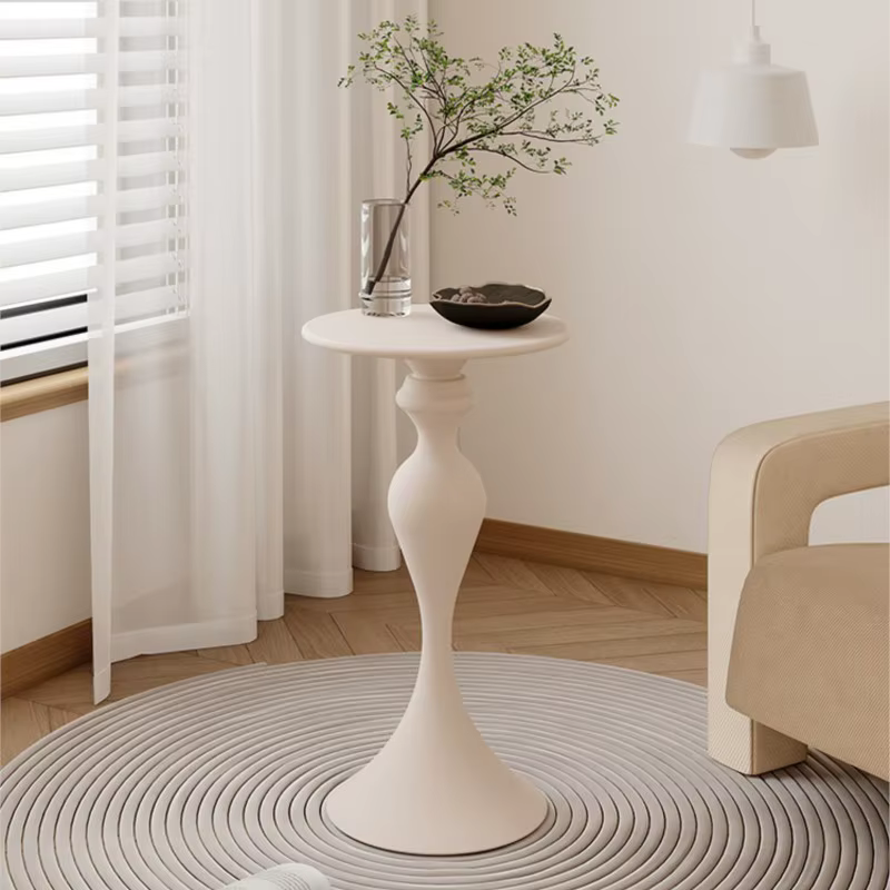 Table d'appoint ronde pour canapé, style crème, étagères en fer, petite table basse, mini chevet, cé