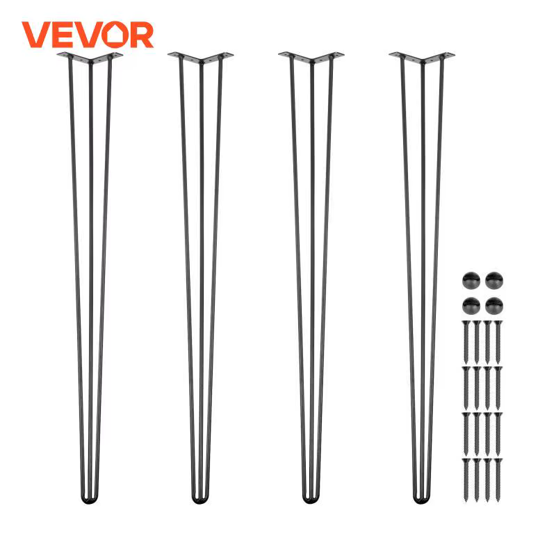 SucceBuy pieds de Table en épingle à cheveux noir, ensemble de 4 pieds de bureau, 3 tiges pour banc,