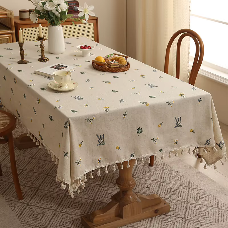Nappe rectangulaire avec broderie de fleurs chinoises, légère, ronde et fraîche, épaisse, pour Table
