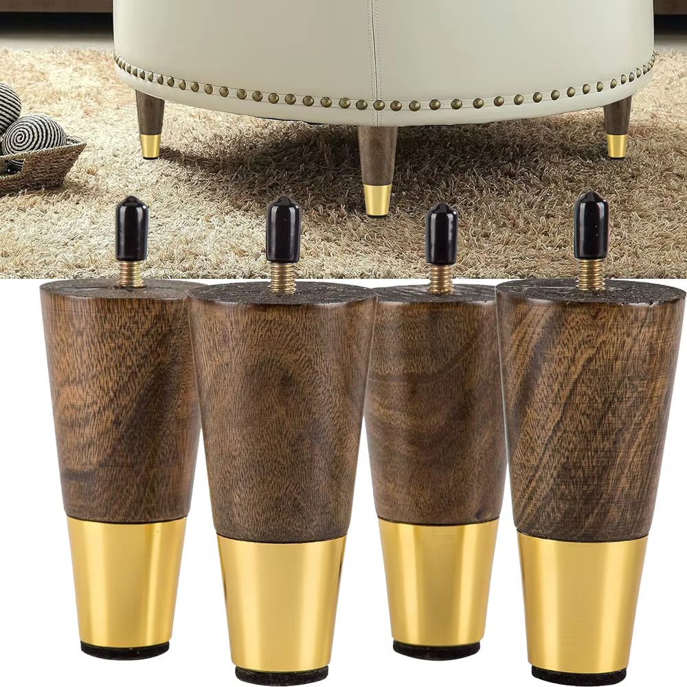 Pieds de meubles en bois, pieds de canapé ronds et coniques marron, style moderne du milieu du siècl