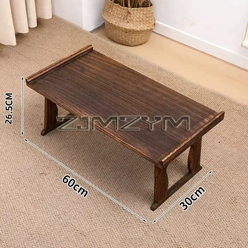 Table basse pliable de style japonais, finition marron de style traditionnel, baie vitrée basse assi