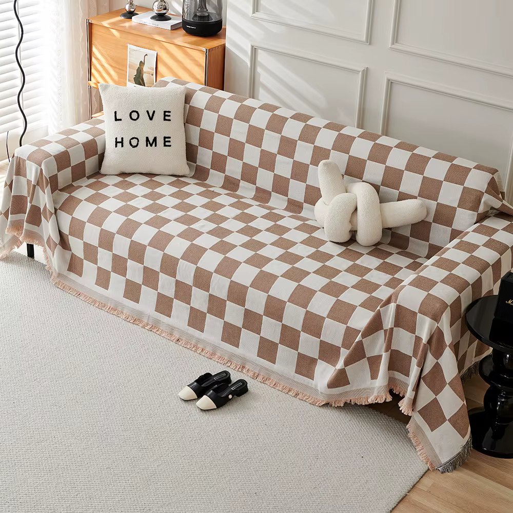 Housse de canapé moderne à motif damier, décoration d'intérieur, serviette de canapé lavable, style