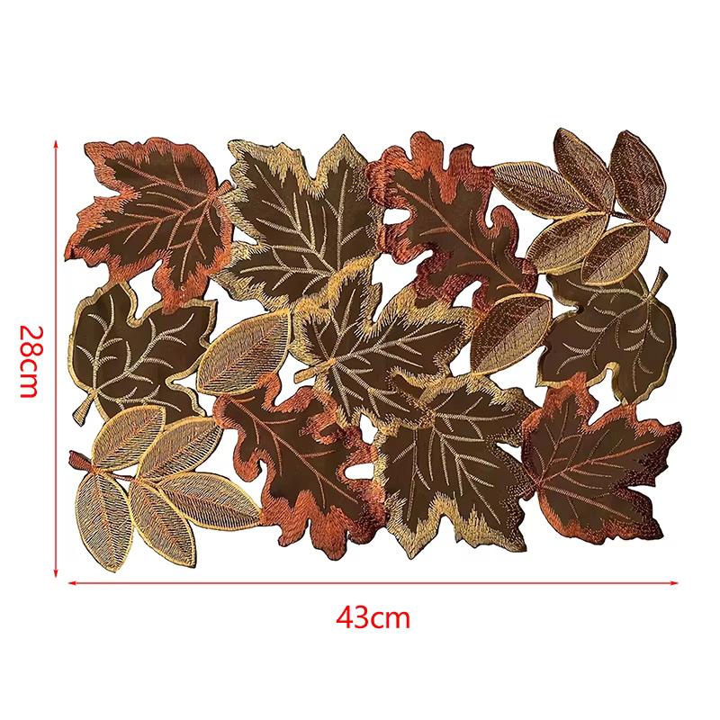 Chemin de Table brodé de feuilles d'érable d'automne, Design d'érable marron floqué, harfes rustique