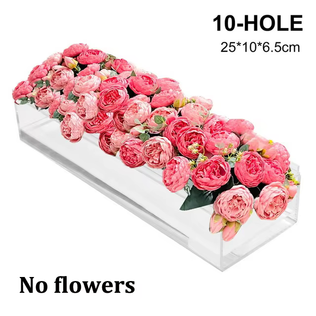 Vase rectangulaire en acrylique transparent, 10/12/16 trous, Arrangement de fleurs, Vases décoratifs
