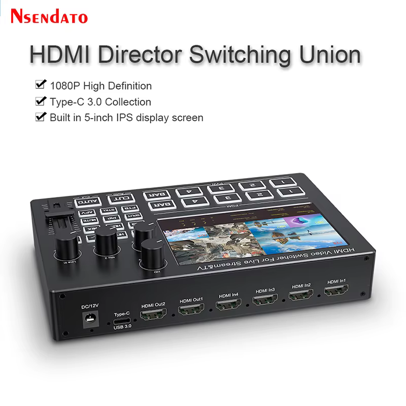 Mélangeur vidéo HDMI 4 canaux pour diffusion en direct avec écran 5 pouces 1080P 60Hz, commutateur v