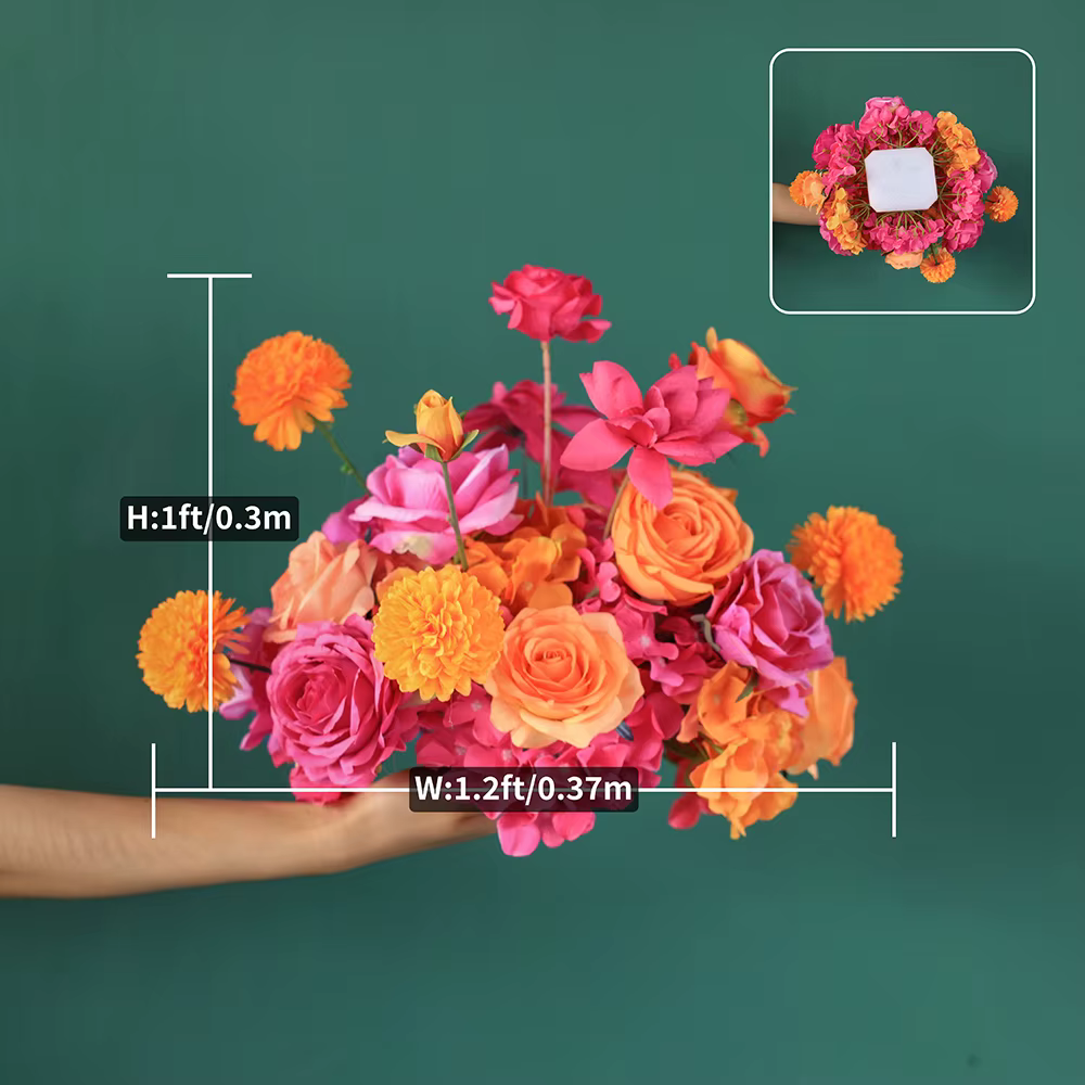 Fournitures de fête Arrangement floral d'hortensia rose orange rose vif pour accessoires de décorati