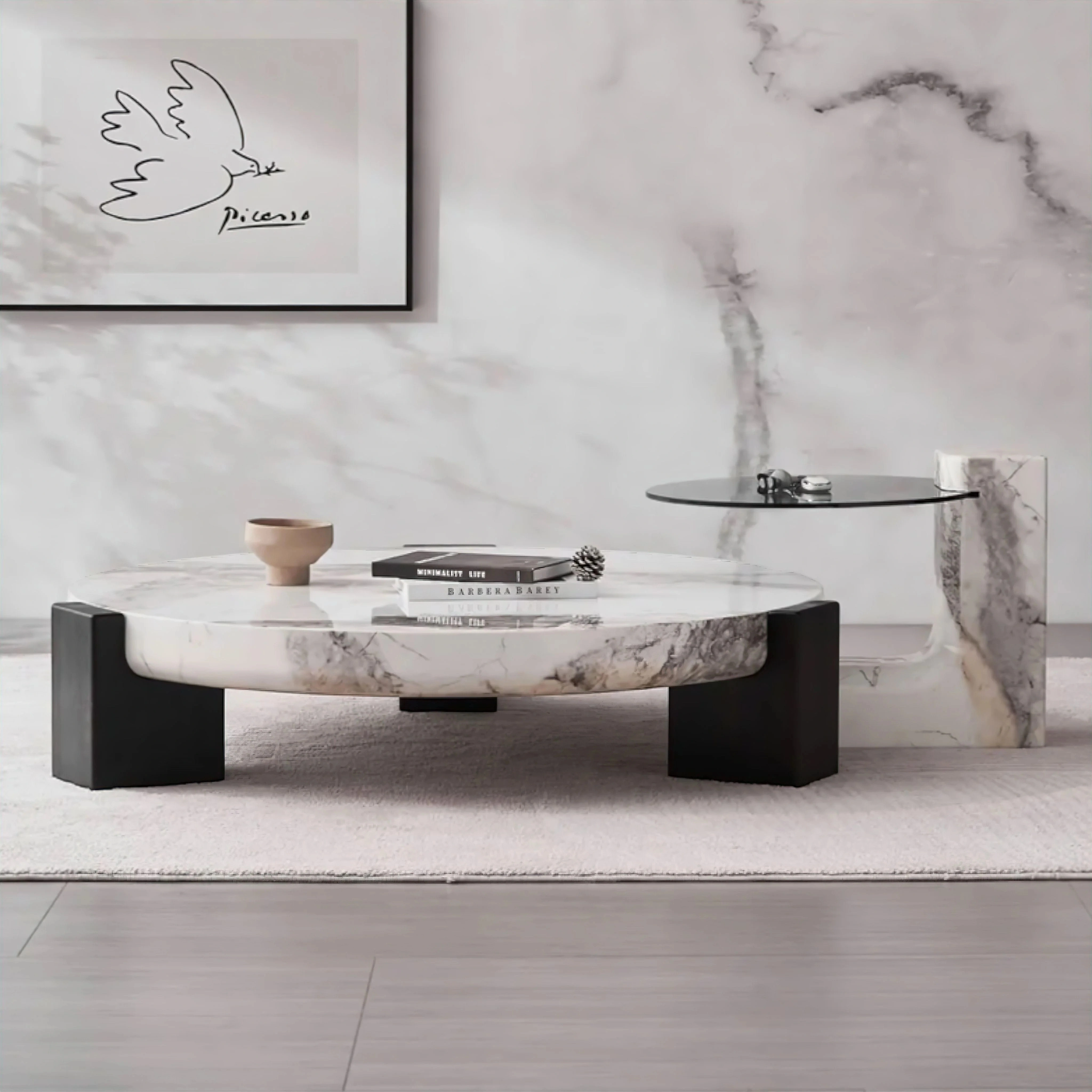 Nordique rond marbre luxe thé moderne Center salon Table Basse ensemble Mesas De Centro Tables basse