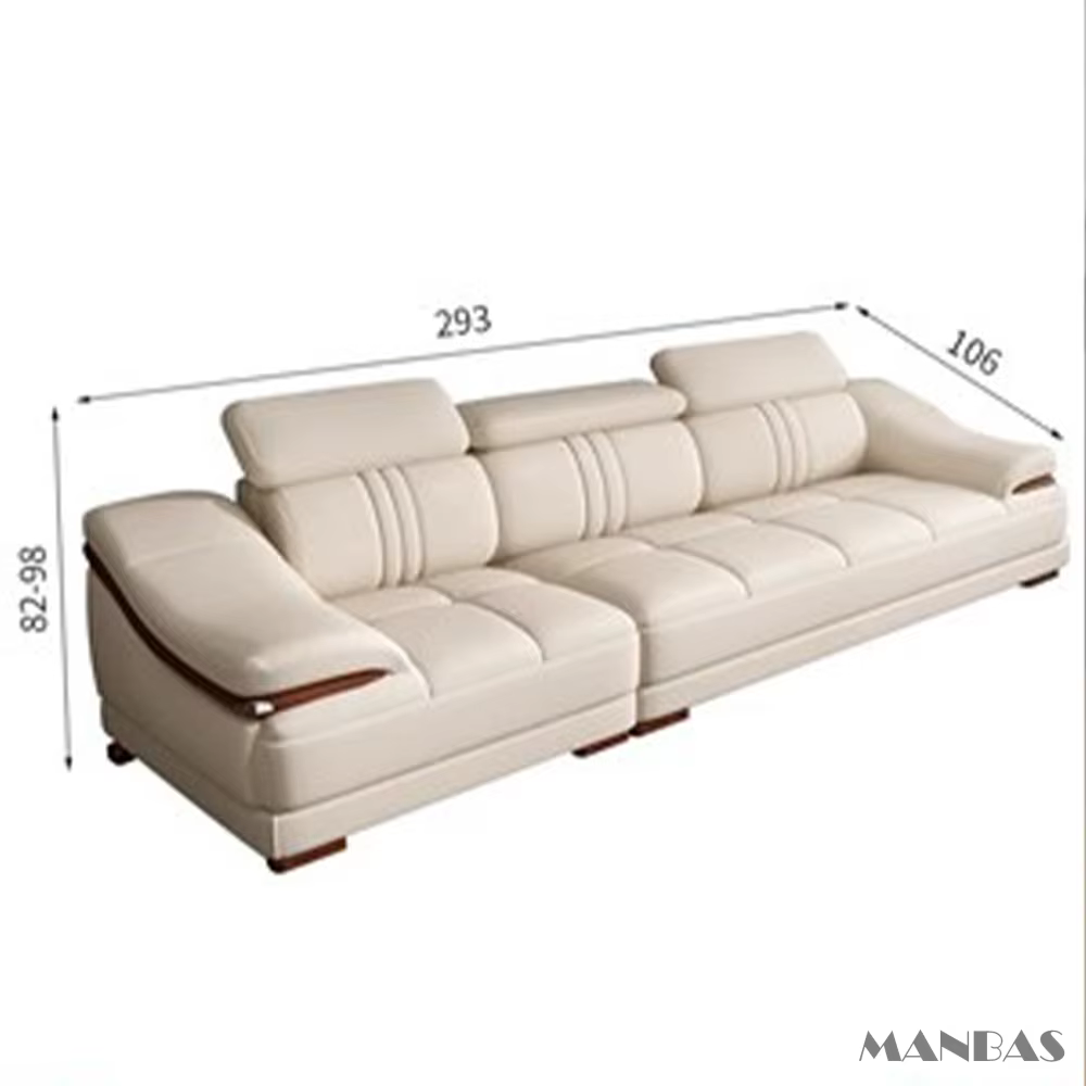 Ensemble de canapé sectionnel élégant en cuir véritable avec porte-gobelets, appuie-tête réglable et
