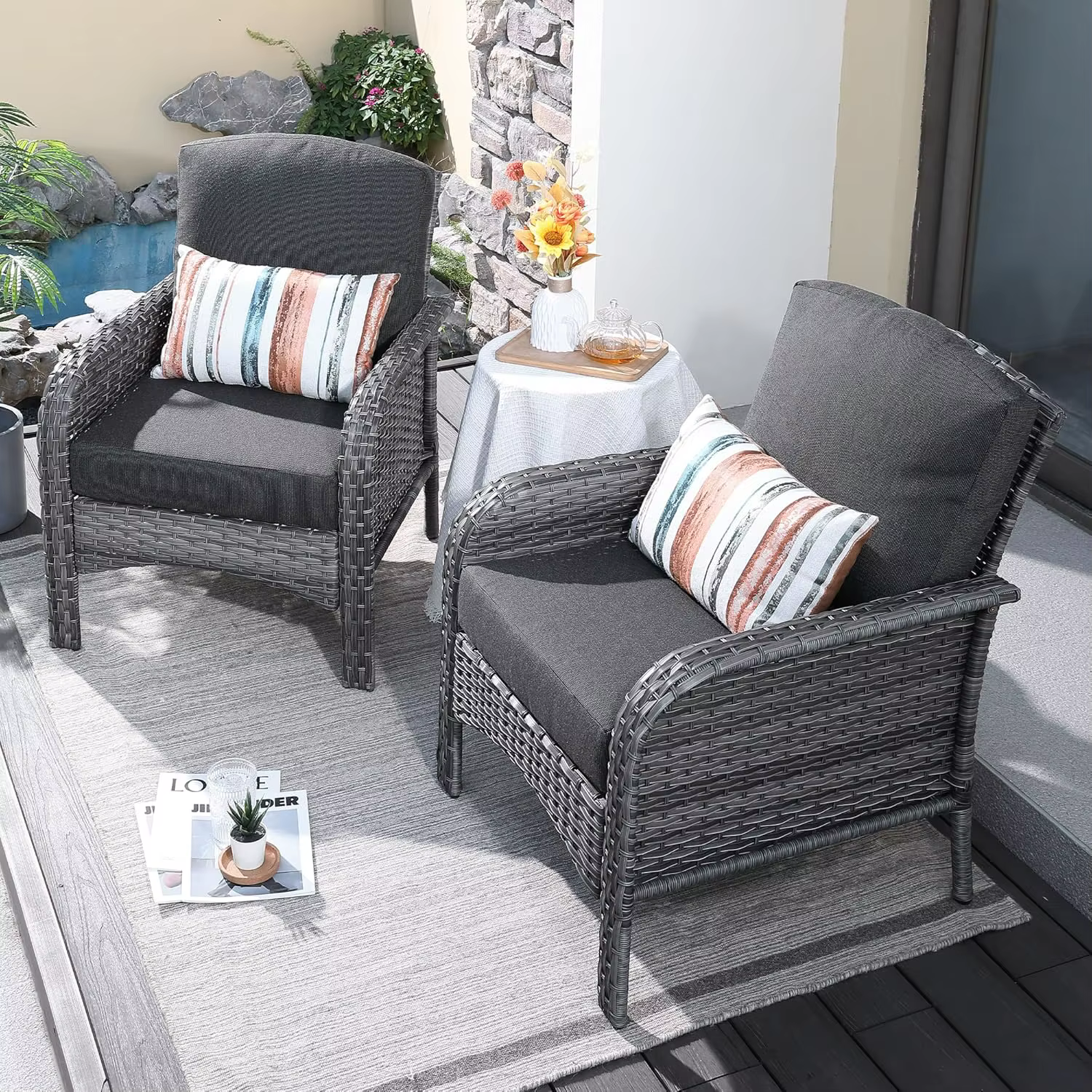 Ensemble de meubles de patio 2 pièces, canapé d'extérieur en osier avec chaises, chaise en rotin à d
