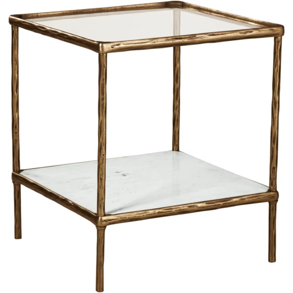 Table d'appoint contemporaine, finition laiton antique 21"P x 21"L x 25"H 53 livres