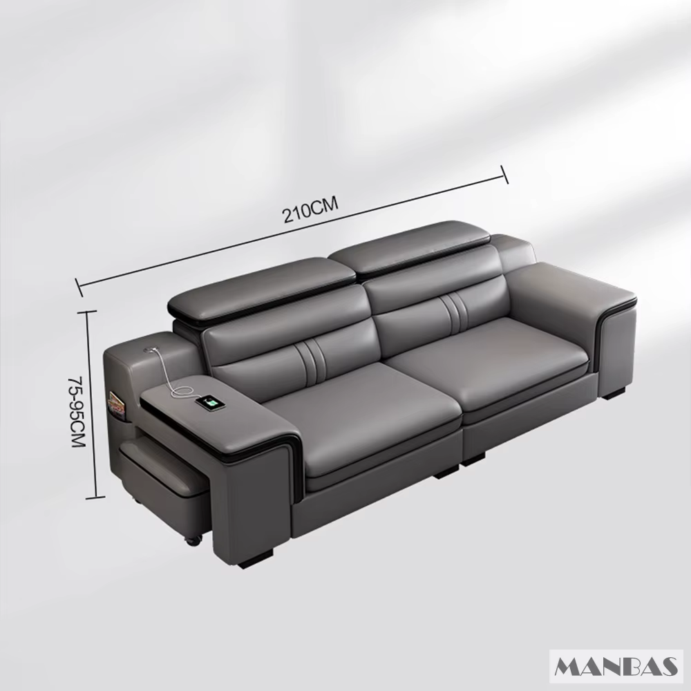 Canapé inclinable moderne en cuir véritable avec chaise longue, canapé d'angle en forme de L avec ap