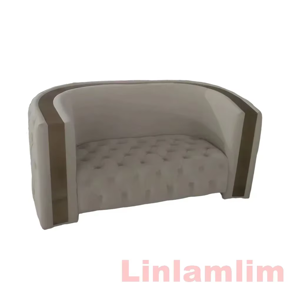 Ensemble de canapés capitonnés en cuir véritable de luxe – Canapé Chesterfield avec dossier incurvé 