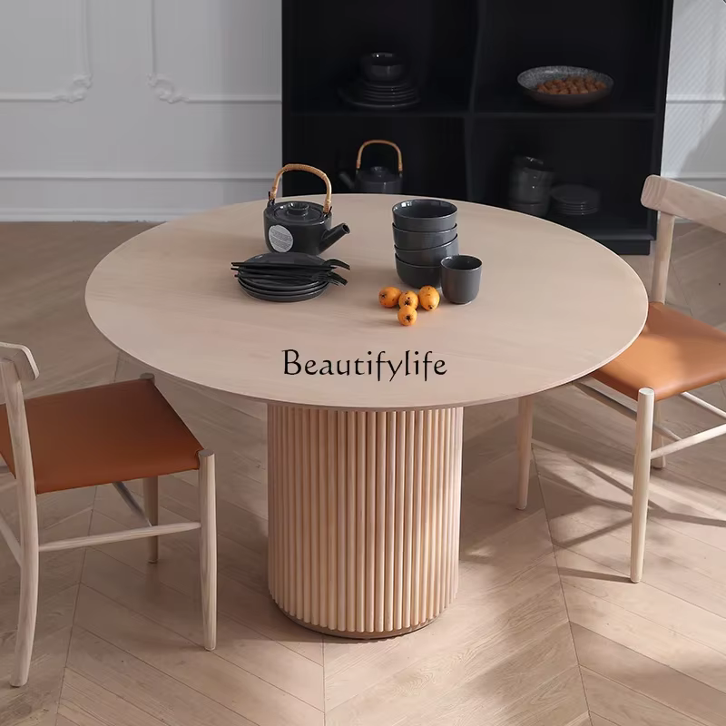 Table à manger médiévale en bois massif, design minimaliste italien, table japonaise rayée en rondin