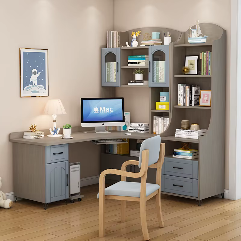 Bureau bibliothèque intégrée ménage simple table d'étude pour enfants bureau en bois massif avec bib