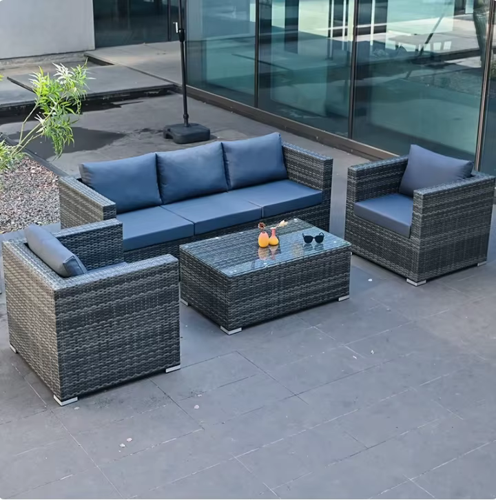 Ensemble de meubles de jardin en osier, avec structure en alliage d'aluminium et matériau en rotin P