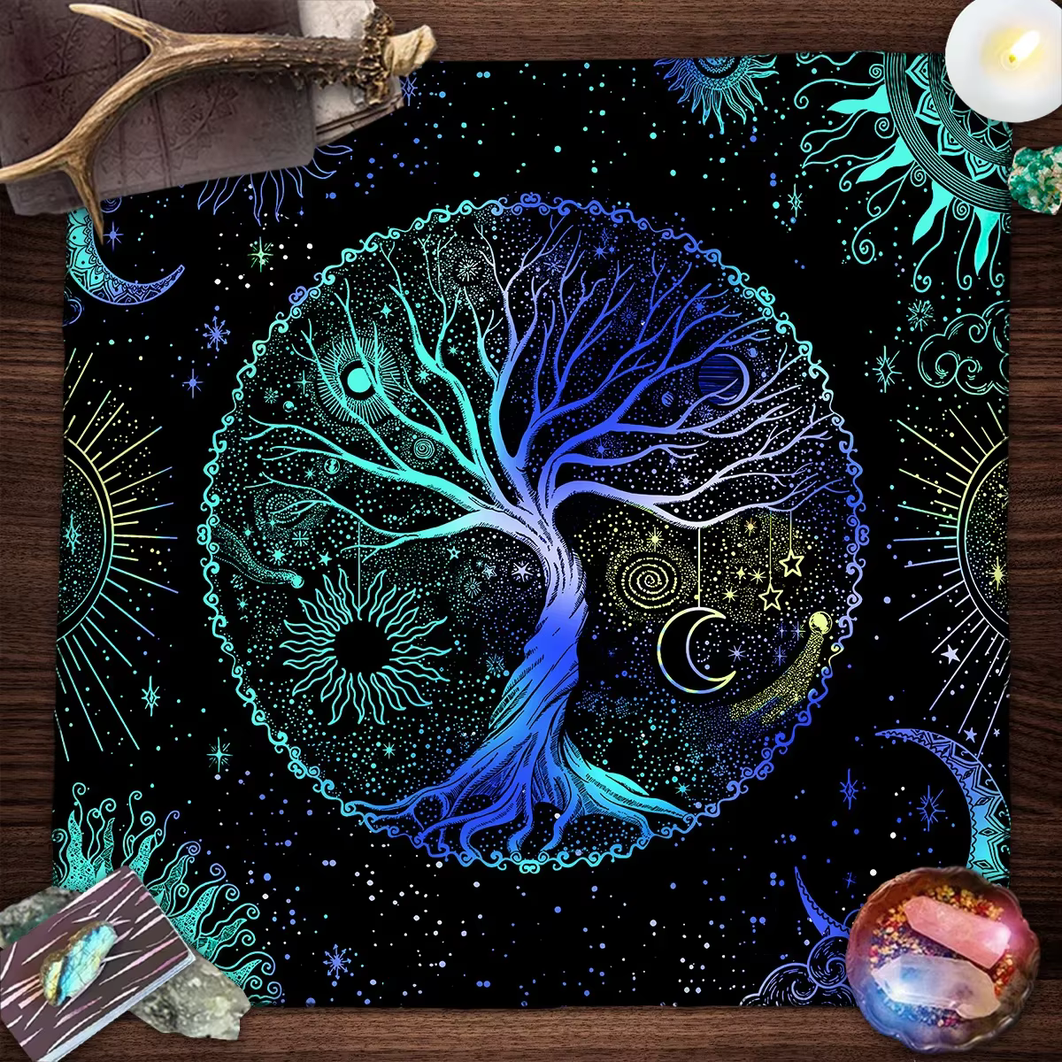 Nappe de Tarot arbre de vie, tissu d'autel, pendule spirituel païen, sorcellerie, astrologie, cartes