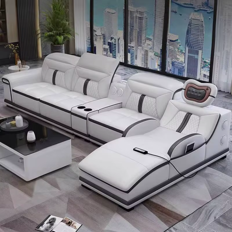 Paresseux gris canapés électriques accoudoir luxe européen intelligent incurvé salon canapés Massage