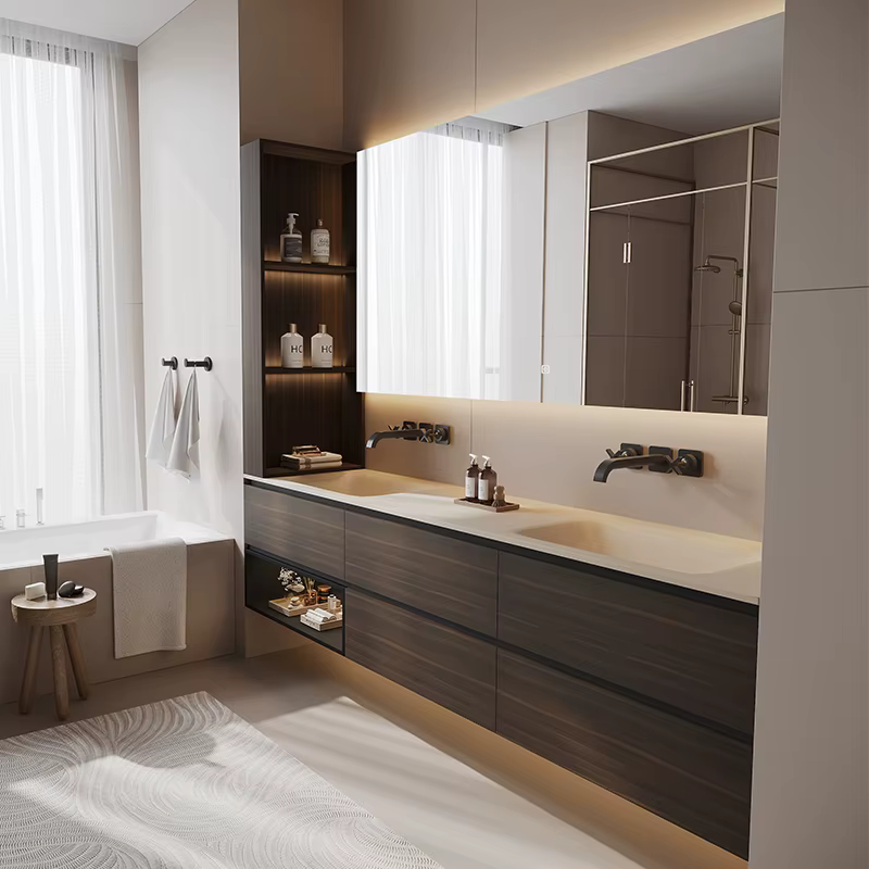 Combinaison d'armoire de salle de bain italienne moderne, nouveau lavabo intégré à flexion chaude, l