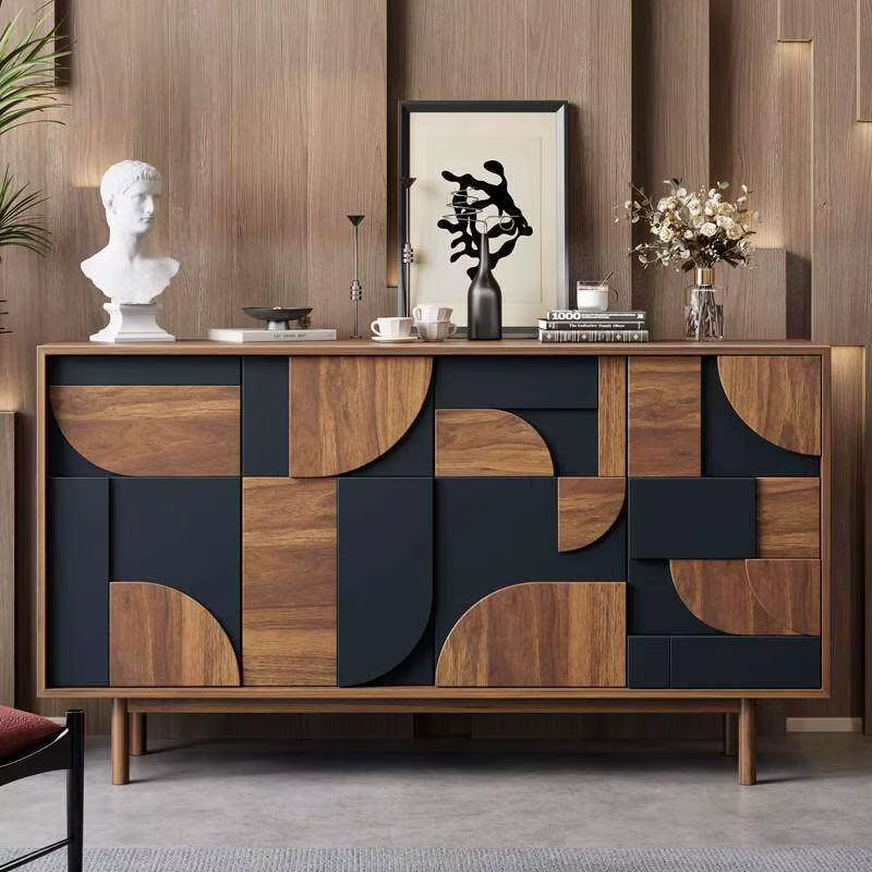 Meubles de salon de luxe noirs avec rangements, armoires murales d'angle pour salon, meubles de mais