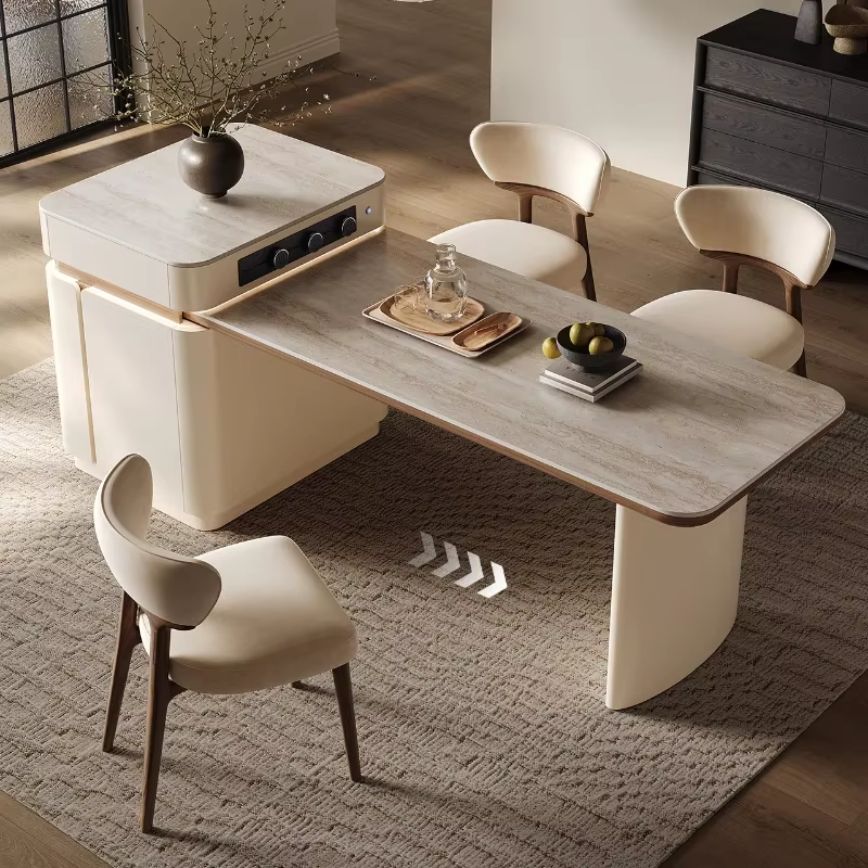 Tables à manger de luxe nordiques réglables, chaises de cuisine à plateforme d'île, meubles Extensib