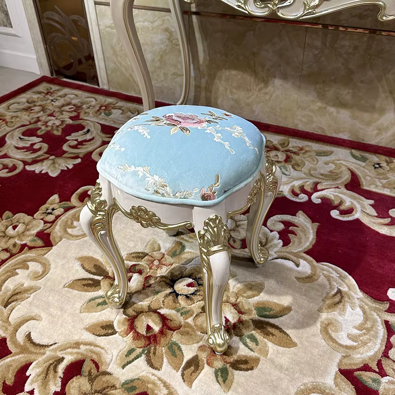 Coiffeuse française en bois massif, tabouret de maquillage, combinaison de coiffeuse sculptée europé