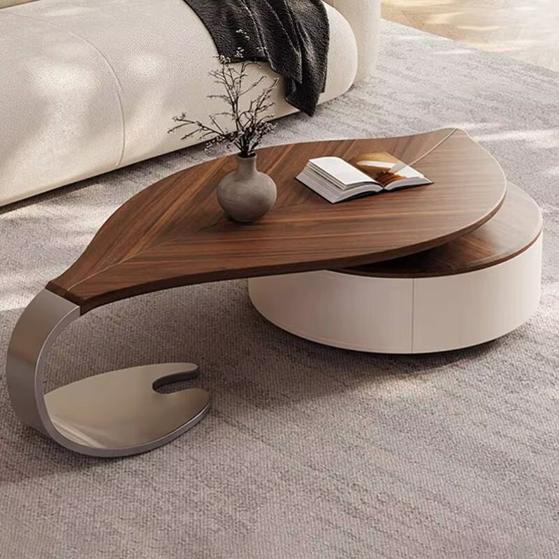 Table basse en placage de noyer en forme de feuille moderne personnalisée, lumière de luxe pour salo